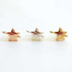 Brushed Star Connector Charms- Vermeil Gold plated Sterling Silver, Small Star Connector Link Spacer, Twinkle Star, Night Sky,Puffy Star,153