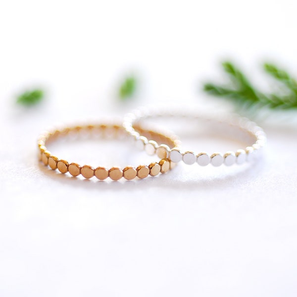 Gold Filled Beaded Ring, Gold Silver Stacking Ring, Hammered Bead Ring, Gold Dot Ring Midi Ring Gold Filled Flat Beaded Ring Minimalist [30]