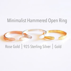 Hammered Open Ring- Sterling Silver, Gold, open edge ring, stacking ring, dainty ring, Minimalist ring, Adjustable Ring, Boho Ring [ 533 ]