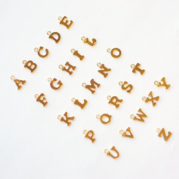 14k Gold Filled Initial Block Letter Charm Drop A - Z Alphabet Letter Drop Charm Pendant Personalized Charm GOLD ALPHABET, 438