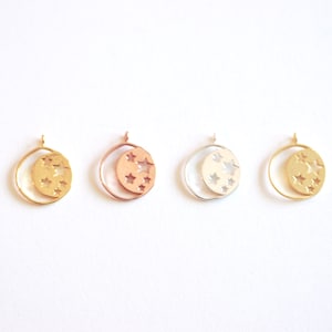 Vermeil Gold Crescent moon and star Charm- 22k Gold plated over Sterling Silver, Star Circle Charm, cut out stars, night sky, moon, 424