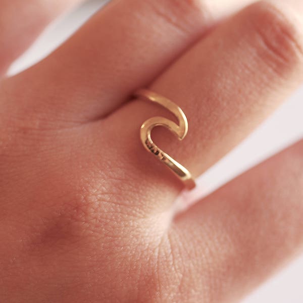 Shiny Gold Adjustable Wave Ring- nalu ring, ocean ring, tidal wave, beach jewelry, ocean jewelry, nautical surf ring, Adjustable ring,