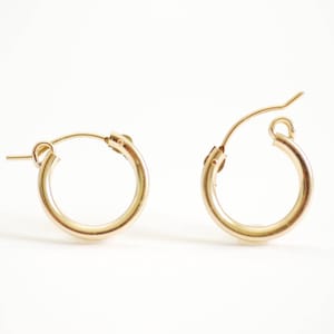 14k Gold Filled Hinged Hoops, Huggie Hoop Earrings, 15mm x 2mm Tube, Hoop Flex Earrings, Sterling Silver Hoop Earrings, Huggies, 13mm Hoops