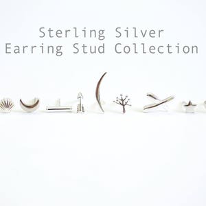 1 pair Sterling Silver Post Stud Earrings, Crescent Moon, Heart, Star, Ear Crawler, Bar, Arrow, Shell, Leaflet, Lotus Flower,Tree of Life