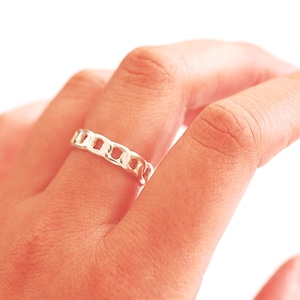 Curb Chain Ring 925 Sterling Silver 18k Gold Thick Chain Ring Long Link Ring Adjustable Ring Minimalist Ring Stacking Ring Cuban Chain Ring