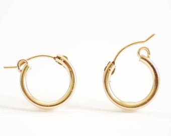 14k Gold Filled Hinged Hoops, Huggie Hoop Earrings, 15mm x 2mm Tube, Hoop Flex Earrings, Sterling Silver Hoop Earrings, Huggies, 13mm Hoops