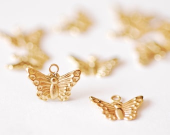 2 st 12 mm guldfyllda och sterlingsilverfärgade fjärilsberlocker - små 14k guldfyllda eller silverfärgade fjärilsinsekter smyckestillverkning grossistberlocker