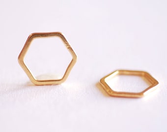 Shiny Vermeil Gold Hexagon Connector Charm- 18k Gold plated Sterling Silver, jump ring, hexagon frame spacer link, honeycomb, Geometric, 362
