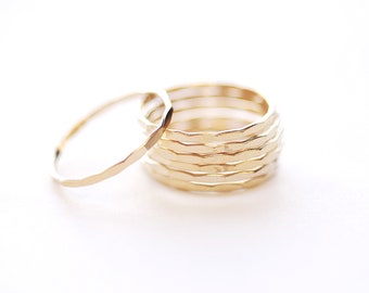 14k Gold Filled Hammered Stacking Ring - Gold Fill Hammered Ring, Dainty Ring, Simple Gold Ring, Midi Knuckle Ring, Gold Ring Band [21]