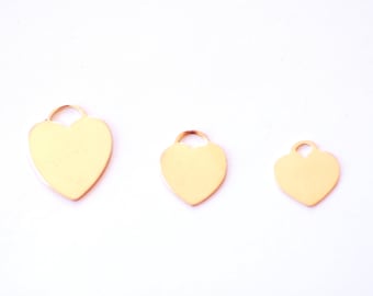 14k Gold Filled Heart Stamping Blank Charm Pendant with Loop Gold Hear Tag Wholesale Bulk DIY Jewelry Findings 14kt Yellow Gold