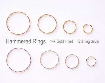 14k Gold Filled or Sterling Silver Hammered Ring Circle  11mm 15mm 21mm 26mm Disc Coin Charm Round Karma Link Connector Spacer