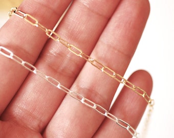 3mm Flat Drawn Cable Chain - 14k Gold Filled and 925 Sterling Silver 3mm Paperclip Chain Permanent Jewelry [ PAP-02 ]