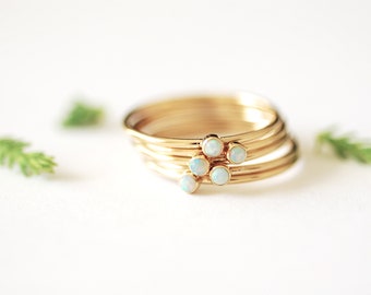 Gold Opal Stacking Finger Ring 14k Gold Filled Opal 2mm Gemstone October Birthstone Ring Stacking Ring Midi Ring Thin Ring Band [29]