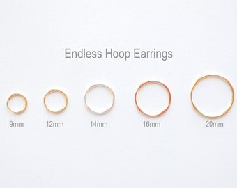 1 pair 14K Gold Filled Endless Hoop Earrings Gold Hoops, 9mm, 12mm, 14mm, 16mm, Gold Filled Huggie Hoop Earrings, Ear Wires, Gold Fill Hoops