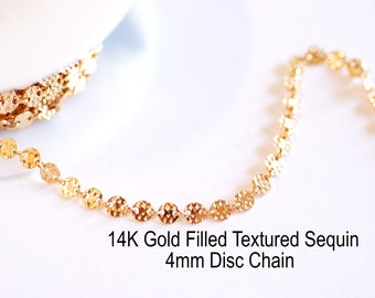 14K Gold Filled 4mm Sequin Disc Chain- Gold Filled Round Disc Circle Chain, Chain by foot, Wholesale BULK DIY Jewelry Findings 1/20 14kt GF