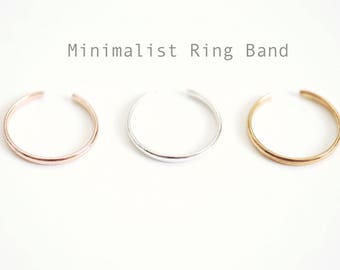 Minimalist Thin Ring Band, Adjustable Ring, Choose Sterling Silver, Gold, Rose Gold, Wedding Band Ring, Simple Everyday Ring, Open Ring,