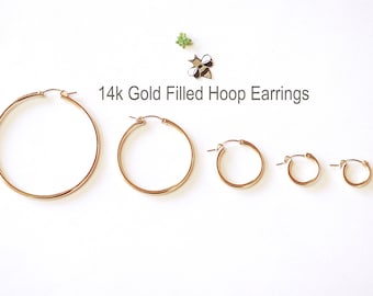 14k Gold Filled Hoop Flex Earring - 12mm, 14mm, 18mm, 20mm, 30mm, 40mm, 50mm, 60mm, 70mm Hoops, 14kGF Hoop Earring, Huggie Hoops, Ear huggie
