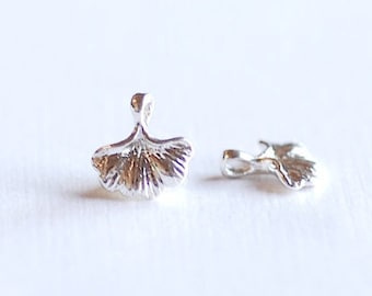 Sterling Silber Ginkgo Blatt Charm Anhänger - 925 Sterling Silber Kleiner Gingko Blätter Charme, Sterling Silber Fächer Charm, Silber Blatt, 296