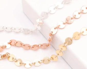 1 Foot - 14K Gold Filled 4mm Sequin Disc Chain- Gold Filled Round Disc Circle Chain Sterling Silver Round Circle Disc Chain, [ DISC-01 ]