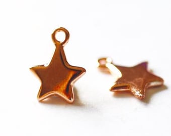 Shiny Vermeil Rose Gold Star- 18k gold plated over Sterling Silver Star Charm, Gold Star Stamping Blanks, Reversible Star, Gold Star beads