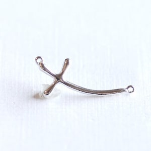 Sterling Silver Curved Cross Connector Charm- 925 Silver Sideways Cross Charm Pendant, Cross Spacer Link, Bent Cross Connector, 294