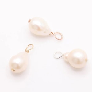 Baroque Pearl Drop Charm, Gold-Filled, 9mm x 6mm, Wire Wrapped Pear Shaped Pearl, Bulk DIY Wholesale Jewelry Making Charm