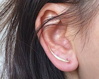 Sterling Silver or Gold Ear Crawler Earrings, 925 Sterling Silver Thin Hammered Bar Earring, Ear Climber, Cuff, Ear Pin, Earring Climber,304