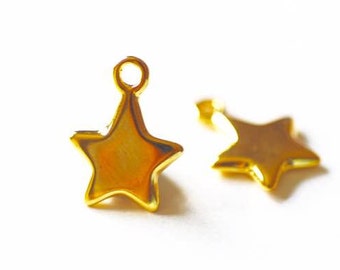 Shiny Vermeil Gold Star- 18k gold plated over Sterling Silver Star Charm, Gold Star Stamping Blanks, Reversible Star, Gold Star beads