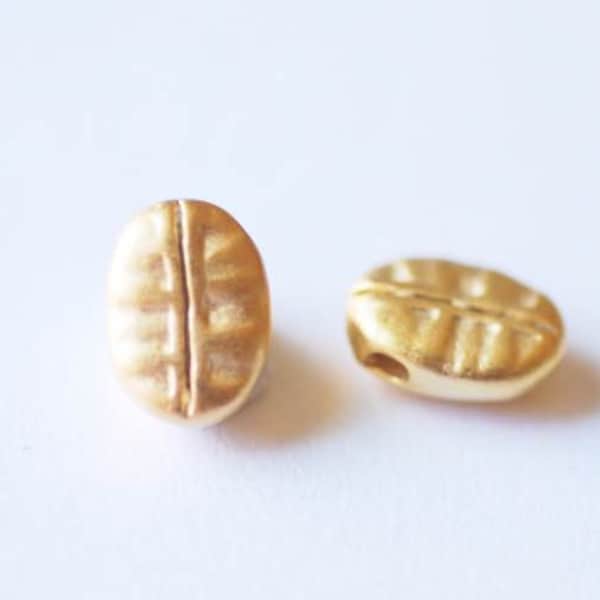 Matte Vermeil Gold Coffee Bean Charm- 18k gold plated over Sterling Silver Bean, Kona Coffee Bean Charm Pendant, Gold Coffee Bean Beads, 244
