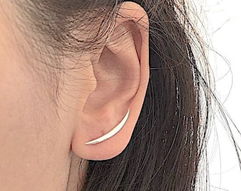 Crescent Moon Ear Climbers- Moon Earrings, Silver Ear Crawlers, Ear Climbers, Half Moon Earrings, Moon Ear Cuff, Moon Ear Crawler Earrings