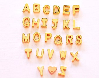 Shiny Vermeil Gold Letter Pendant Charm Beads- 18k gold plated 925 Sterling Silver Letter Alphabet Beads, Uppercase, Letter Initial Charm