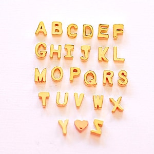 Shiny Vermeil Gold Letter Pendant Charm Beads- 18k gold plated 925 Sterling Silver Letter Alphabet Beads, Uppercase, Letter Initial Charm