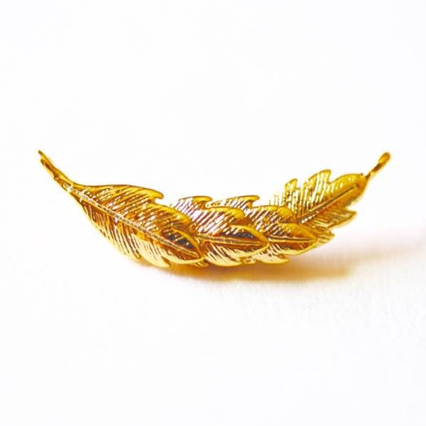 Shiny Vermeil Gold Feather Leaf Connector Charm-18k gold plated over Sterling Silver Reef Charm, Gold Reef Charm, Link, Spacer, branch, 240