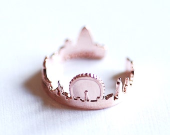 Pink Rose Gold Vermeil London Cityscape Ring- 18k gold over Sterling Silver Skyline Ring, Great Britain Ring, Adjustable Ring, Ring Band,279