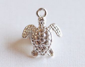 Sterling Silver Turtle Charm Pendant- 925 Stamped Silver Small Turtle, Ocean Sea Turtle Charm, Hawaiian Honu Sea Turtle, Marine Sea life,287