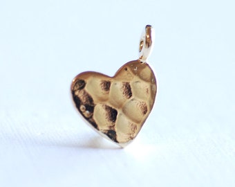 Shiny Vermeil Gold Hammered Heart Charm- 22k gold plated Sterling Silver Heart Charm Pendant, Gold Heart, Stamping Heart, Dangle Heart,