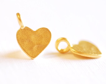 Matte Vermeil Gold Hammered Heart Charm- 18k gold plated Sterling Silver Heart Charm Pendant, Gold Heart, Stamping Heart, Dangle Heart, 121