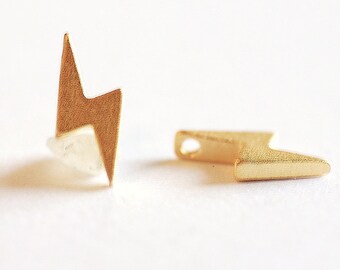 Matte Vermeil Gold Lightning Bolt Charm- 18k gold plated Sterling Silver Lightning Thunder Bolt Beads Charm, Tiny Small Thunder Bolt, 311