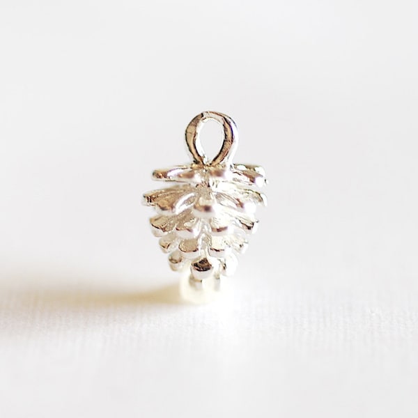 Sterling Silver Pinecone Charm- 925 Sterling Silver Pine Cone Pendant, Small Silver Conifer Tree Charm, Nature Forest Woodland Charm, 290