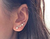 Star Ear Crawler Earrings- 925 Sterling Silver Ear Climbers, Cluster Star Earrings, ear pins, ear climber earrings, ear crawler earrings