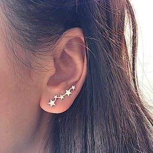 Star Ear Crawler Earrings- 925 Sterling Silver Ear Climbers, Cluster Star Earrings, ear pins, ear climber earrings, ear crawler earrings