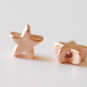 2pcs Matte Vermeil Rose Gold Tiny Star Beads - 18k gold plated over sterling silver, small little star charms, Gold Star Beads, Connector,28