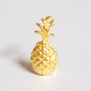 Matte Vermeil Gold Pineapple Charm Pendant 18k gold plated over Sterling Silver, Hawaiian Pineapple Pendant, Pineapple Charm, Fruit, 275 image 1