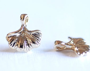 Shiny Vermeil Gold Ginkgo Leaf Charm Pendant- 18k gold over Sterling Silver Small Gingko Leaves Charm, Gold Fan Leaf Petal Charm, 296