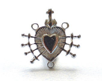 Sterling Silver Holy Immaculate Heart Connector Charm- 925 Sterling Silver Religious Rosary Pendant, Heart Rosary Pendant, Wholesale,  214