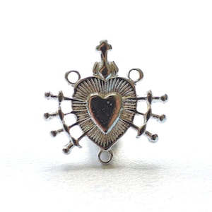 Sterling Silver Sacred Heart Connector Charm: Rosary Pendant