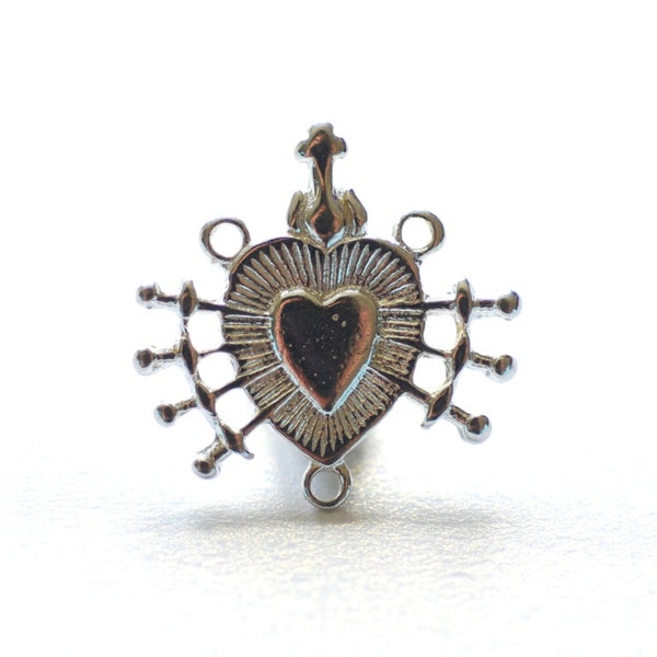 Dije conector de Sagrado Corazón de plata de ley: Colgante de rosario con conector en Y [214]
