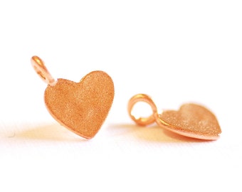 Matte Pink Rose Gold Vermeil Hammered Heart Charm- 18k gold plated Sterling Silver Heart Charm Pendant, Gold Heart, Stamping Heart, 121