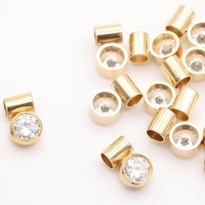 14K Gold Filled 4mm CZ Tube Bail 3x4mm (2.7mmID) Solitaire CZ Bail Drop, Gold-Filled, Wholesale Tube Bail For Threading [ GFCH4-59 ]