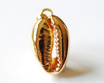 24k Gold Dipped Real Natural Cowrie Shell, Natural gold dipped shell pendant, Gold Cowrie shell pendant charm, Cut Cowrie Shell Beads